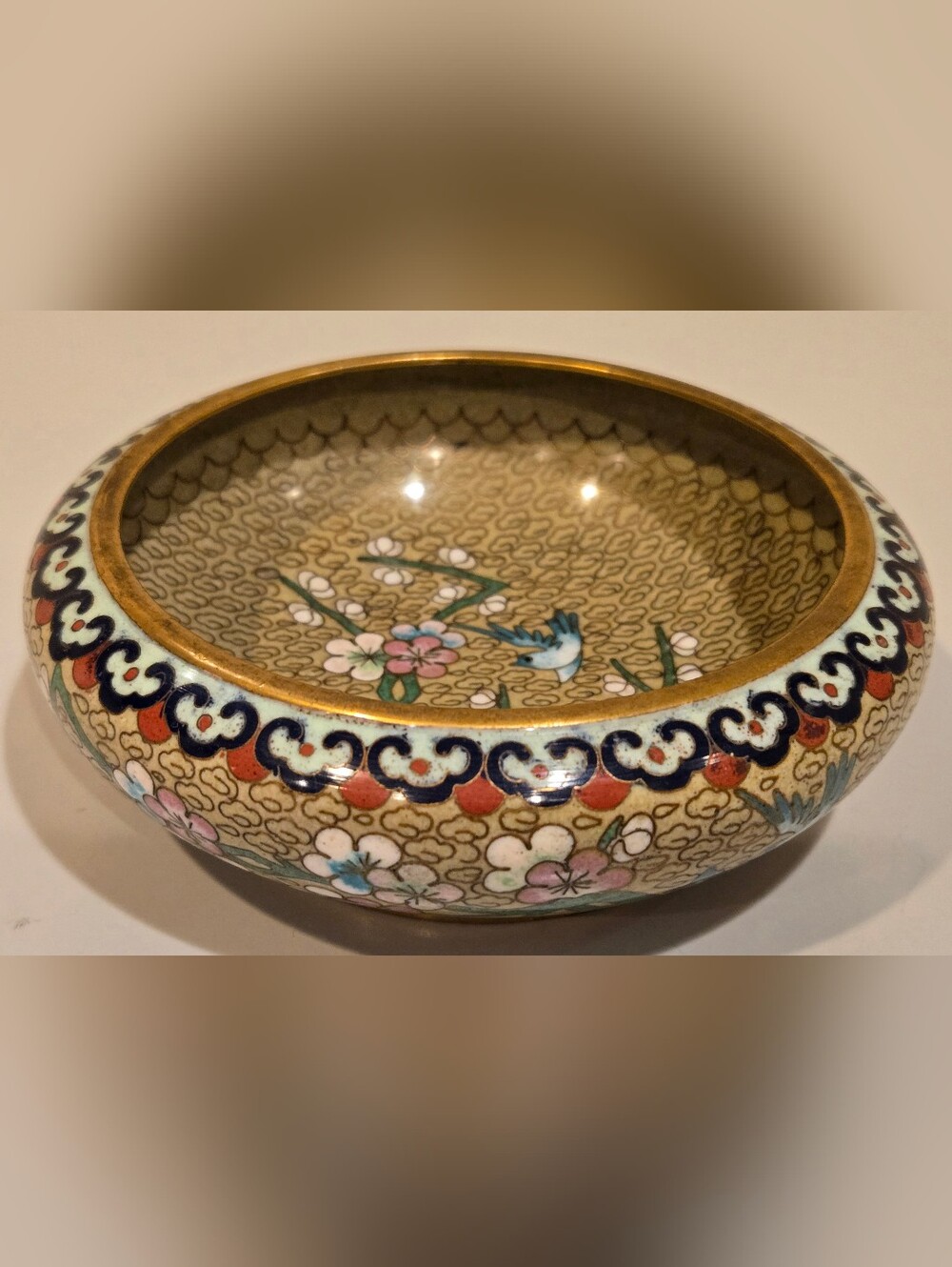 Gold Cloisonné Floral Decorative Bowl - Multicolor Enamel